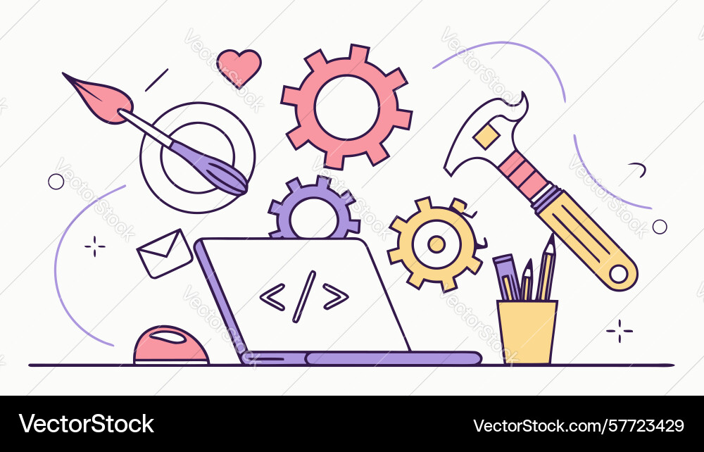 Creative tools for coding and design symbolizing vector image