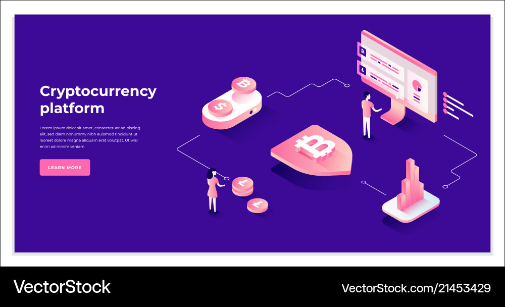 Cryptocurrency exchange and blockchain isometric Cryptocurrency exchange and blockchain isometric vector image