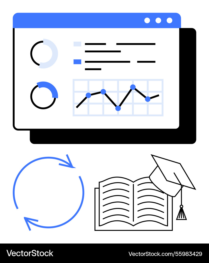 Data analysis dashboard with circular arrows Data analysis dashboard with circular arrows vector image