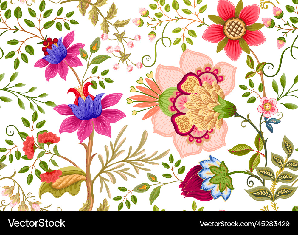 Fantasy flowers in retro vintage jacobean Fantasy flowers in retro vintage jacobean vector image
