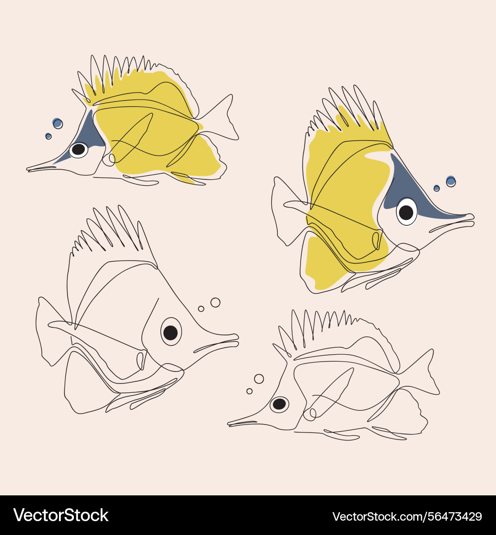 Long nose butterflyfish continuous line art Vector Image