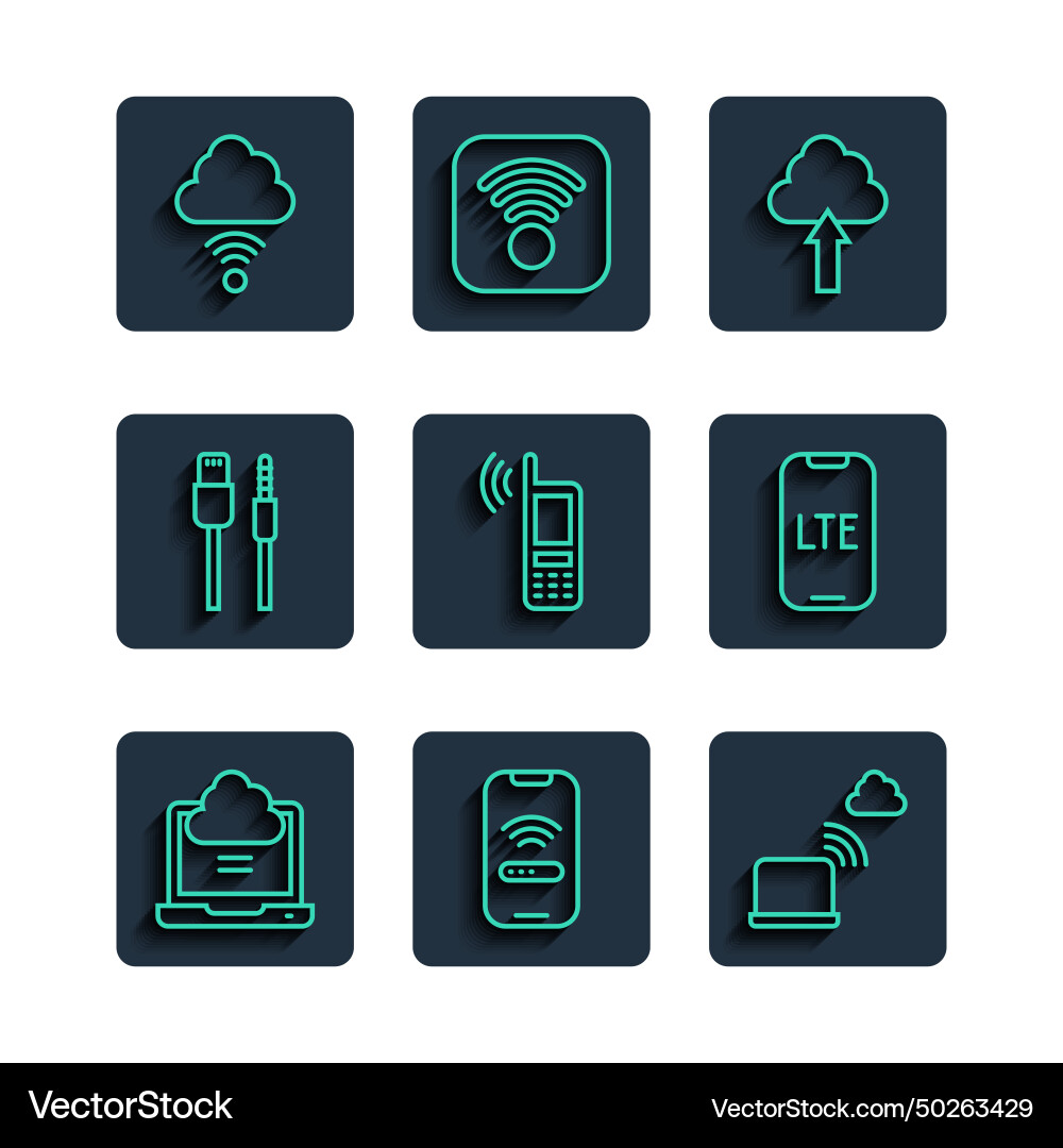 Set line network cloud connection mobile Set line network cloud connection mobile vector image