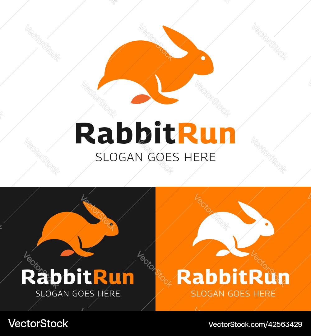Simple flat running rabbit logo design template Simple flat running rabbit logo design template Vector Image