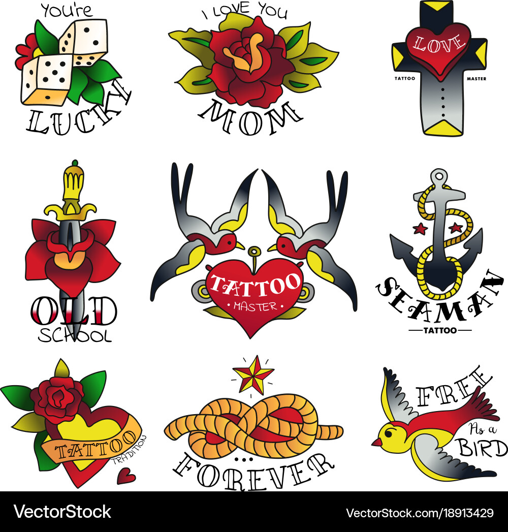 Vintage Tattoo School Collection vector image