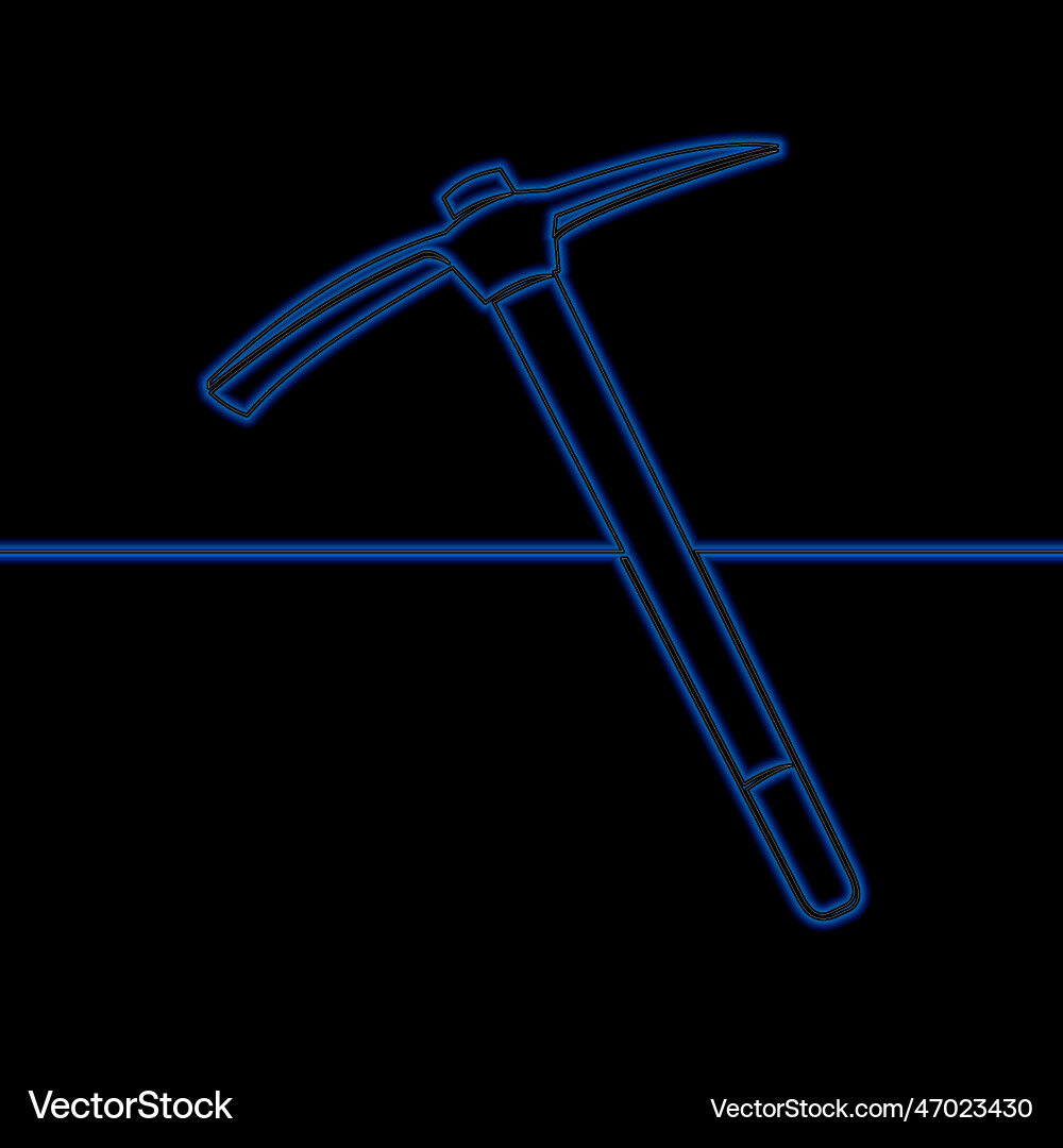 Continuous line drawn bitcoin mining pickaxe neon Vector Image
