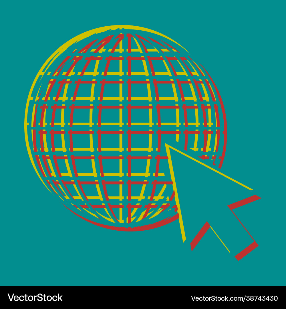 Earth globe with cursor pseudo 3d embossed icon Vector Image