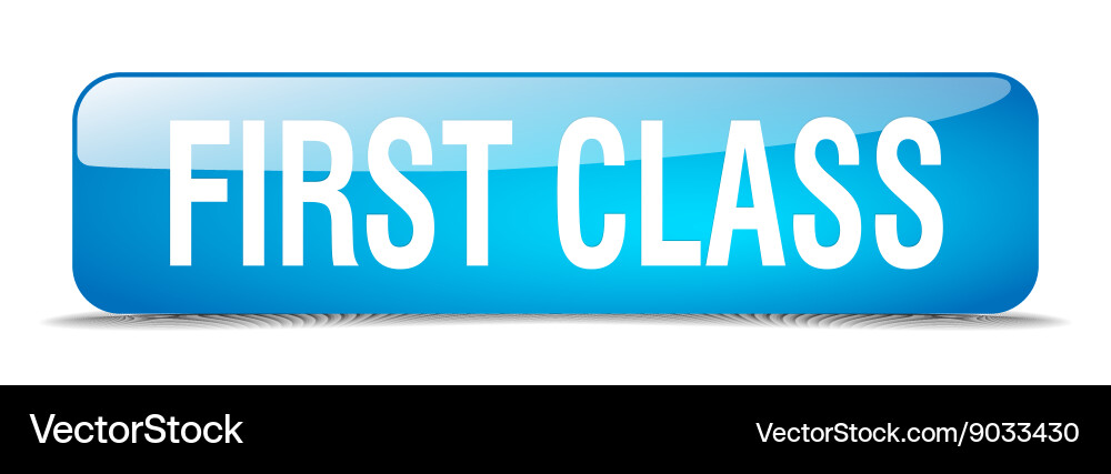 First class blue square 3d realistic isolated web Vector Image