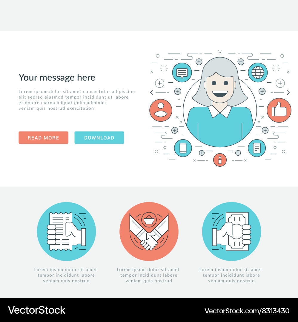 Flat line business concept web site header Vector Image