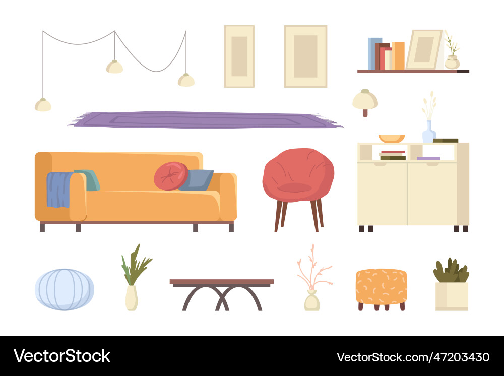 Furniture sofa armchair lamp and table Furniture sofa armchair lamp and table vector image