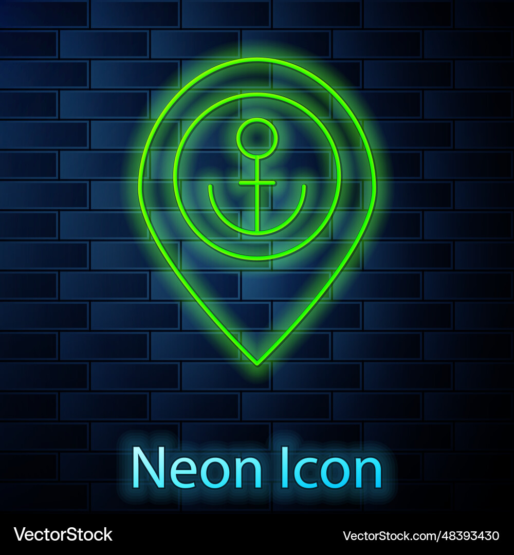 Glowing neon line map pointer with anchor icon Vector Image
