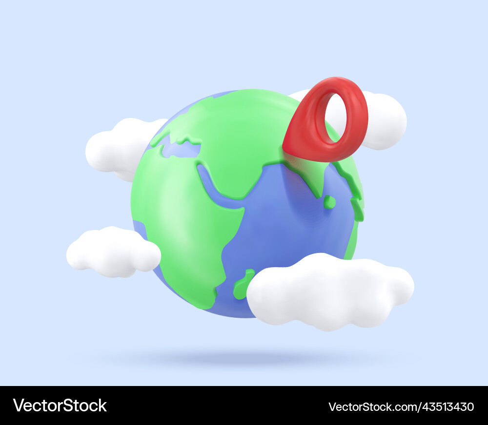 Planet earth with red pointer 3d icon world Planet earth with red pointer 3d icon world vector image