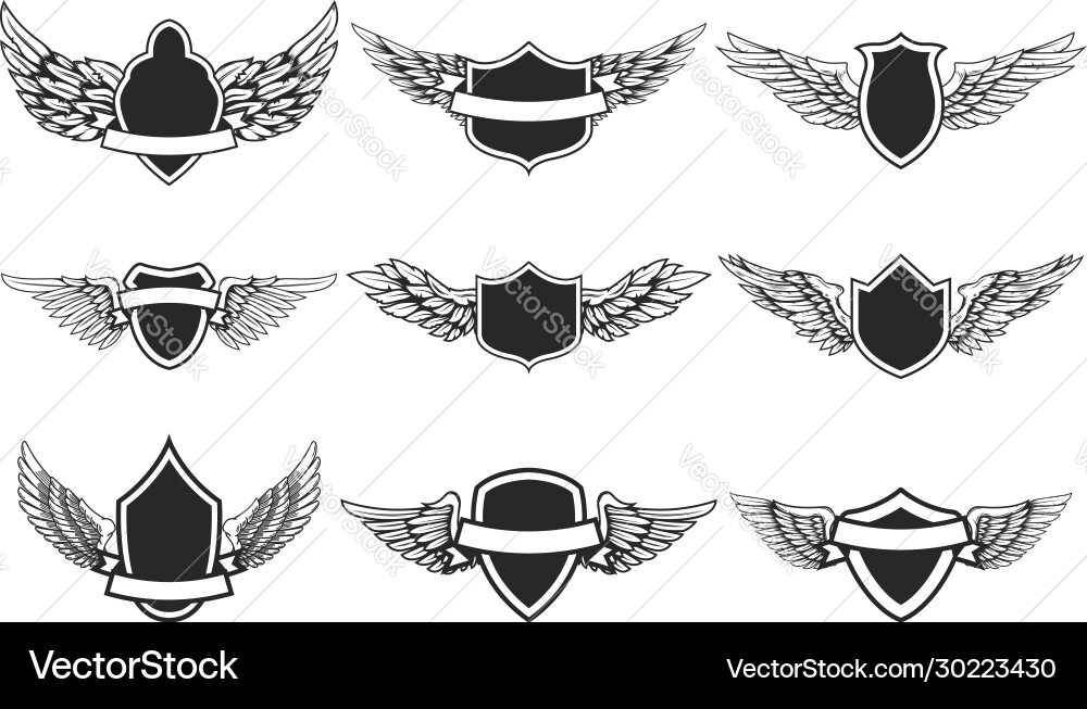 Set emblems with wings design element for logo Set emblems with wings design element for logo Vector Image