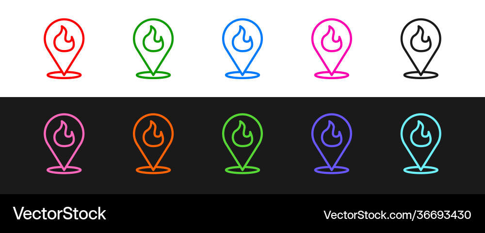 Set line map pointer with fire flame icon isolated Set line map pointer with fire flame icon isolated vector image