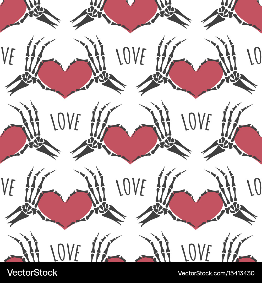 Skeleton Hands with Heart Pattern vector image