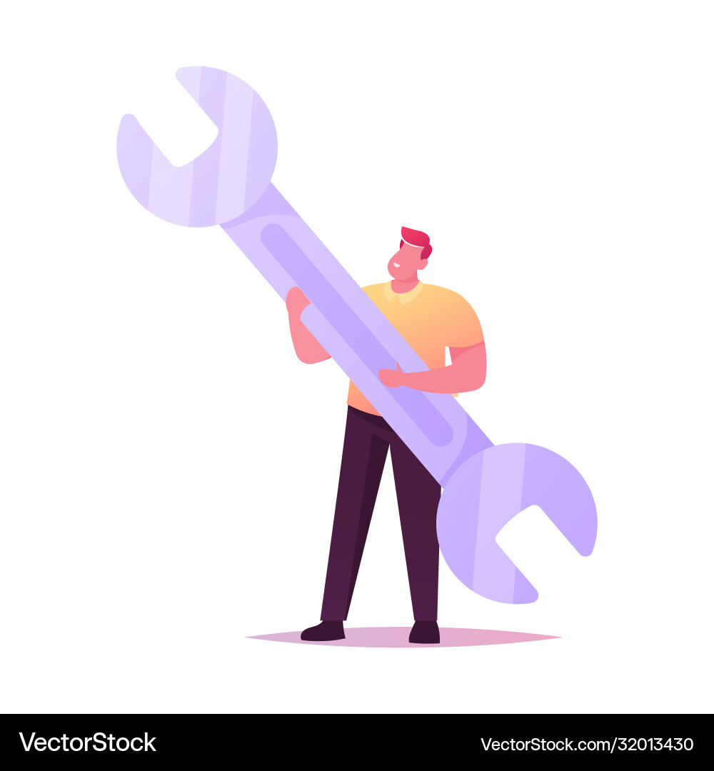Technical support service tiny man character hold Technical support service tiny man character hold vector image