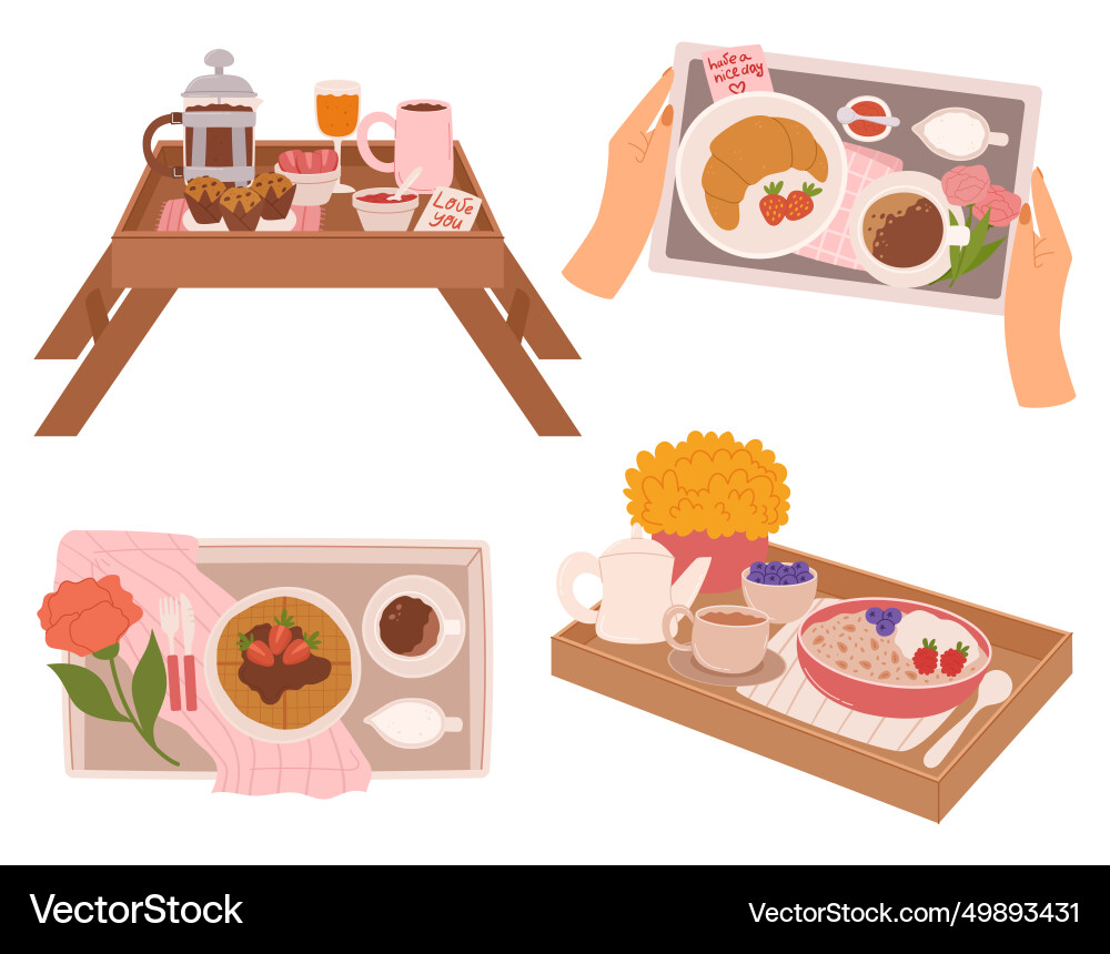 Breakfast in bed with a charming tables featuring Vector Image