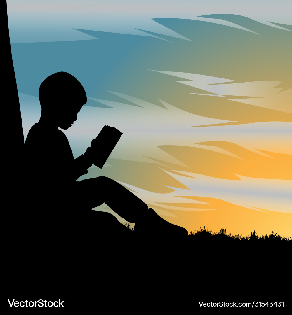 Child Reading Under a Tree Vector Image