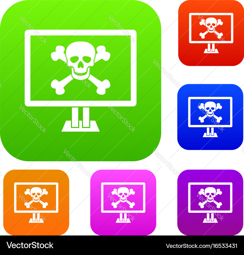 Computer monitor with a skull and bones set vector image