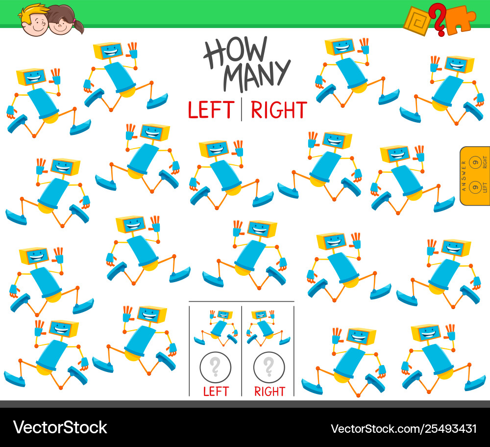 Counting left and right pictures funny robot vector image