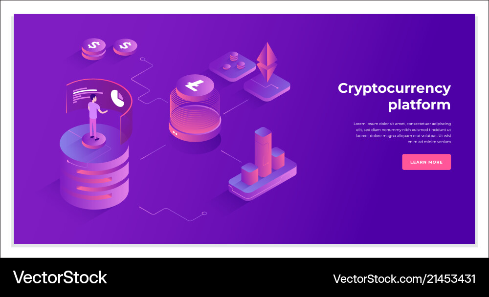 Cryptocurrency exchange and blockchain isometric Cryptocurrency exchange and blockchain isometric vector image
