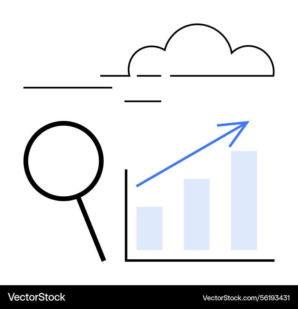 Data analytics with upward graph magnifying glass Data analytics with upward graph magnifying glass vector image