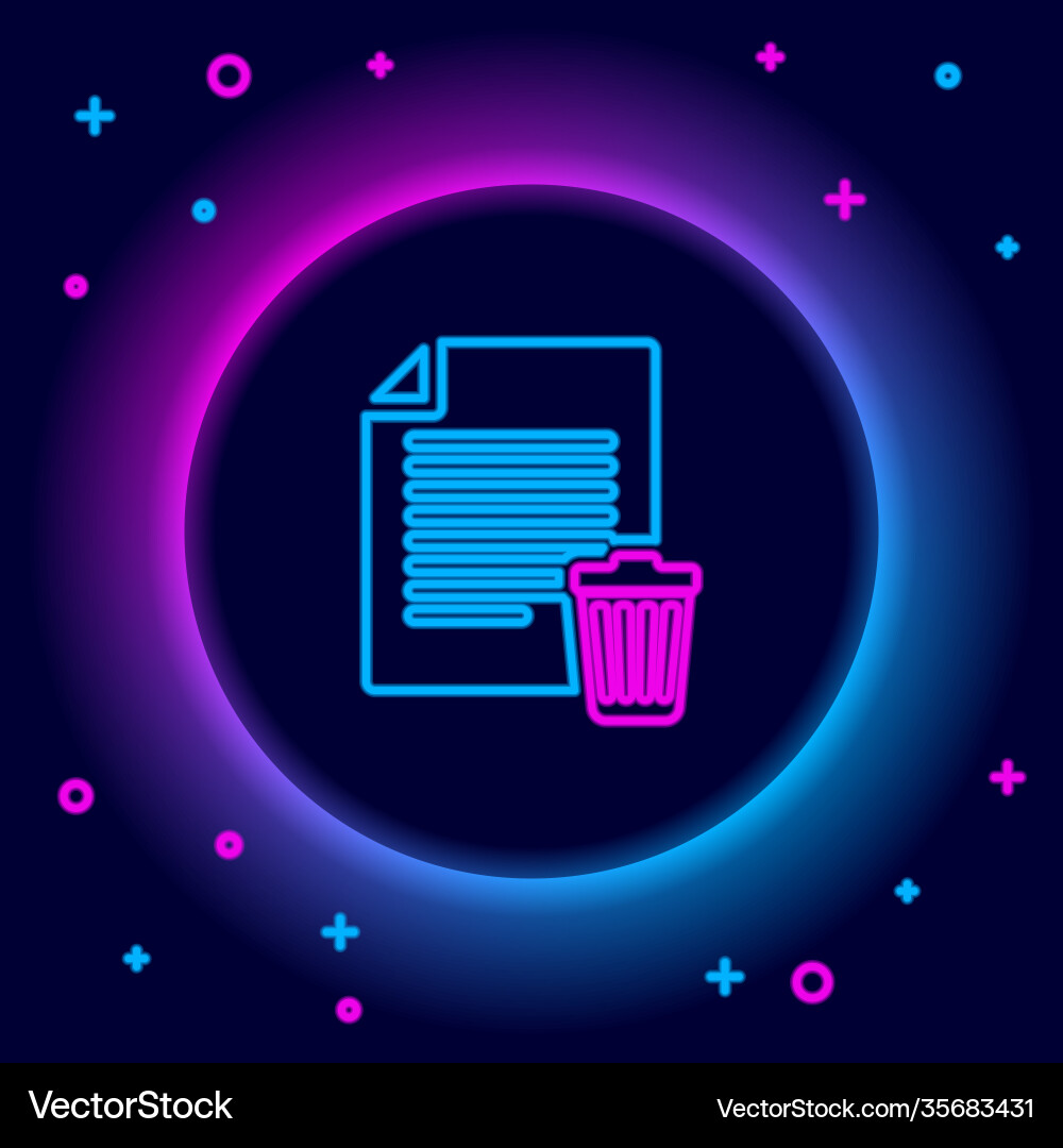 Glowing neon line delete file document icon Vector Image
