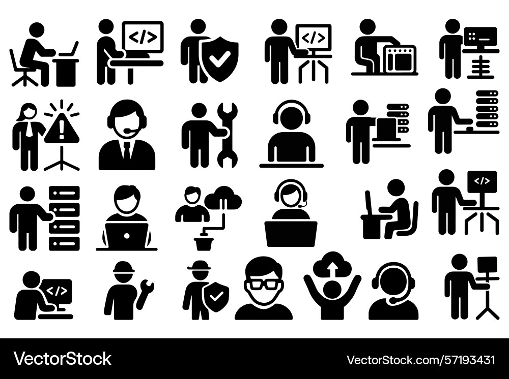 It support and tech worker icons vector image