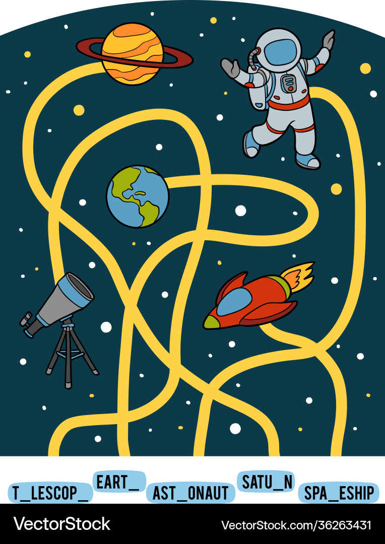 Maze game for children a set space objects Maze game for children a set space objects vector image