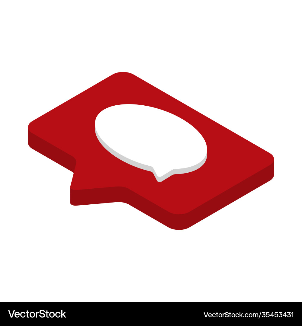 Message icon on a red pin in an isometric style Message icon on a red pin in an isometric style vector image