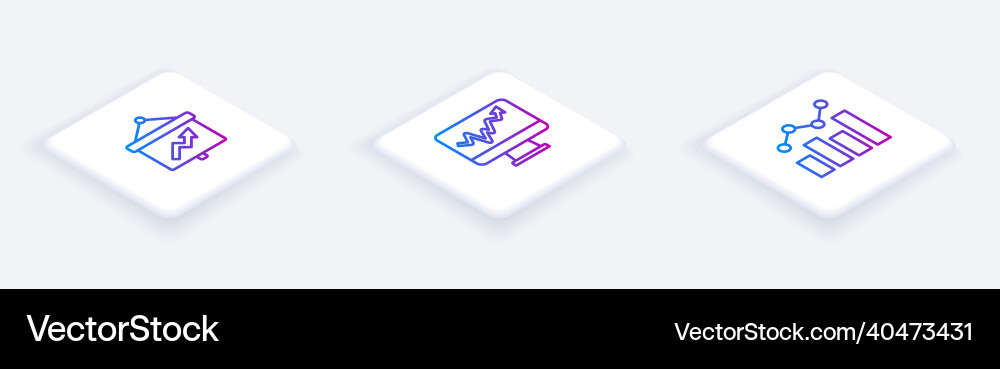 Set isometric line board with graph monitor chart Set isometric line board with graph monitor chart vector image