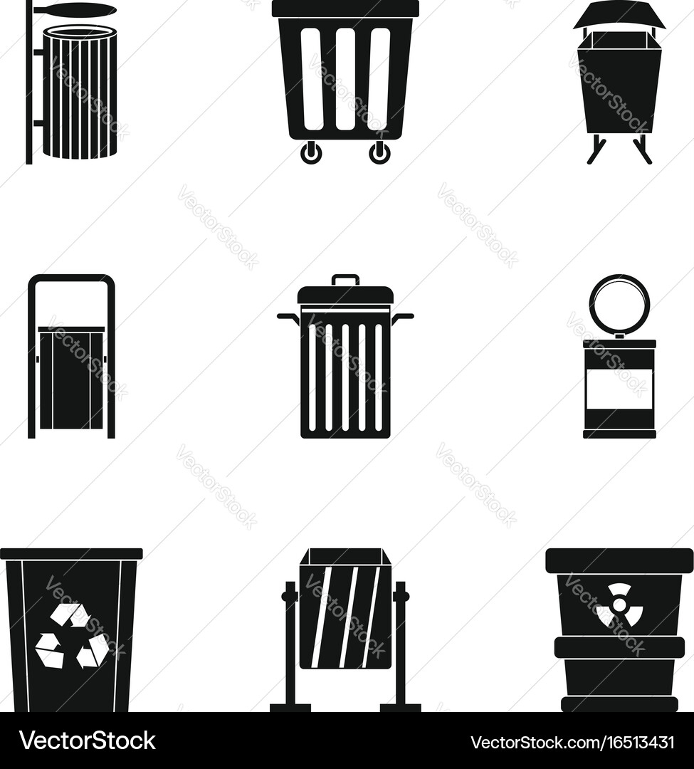 Trash can icon set simple style Vector Image