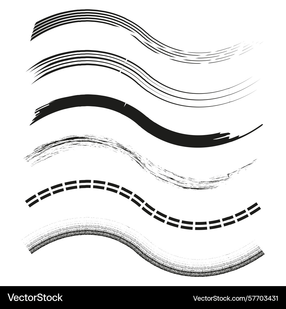 Wavy stroke bundle multi style lines grunge curve Wavy stroke bundle multi style lines grunge curve vector image