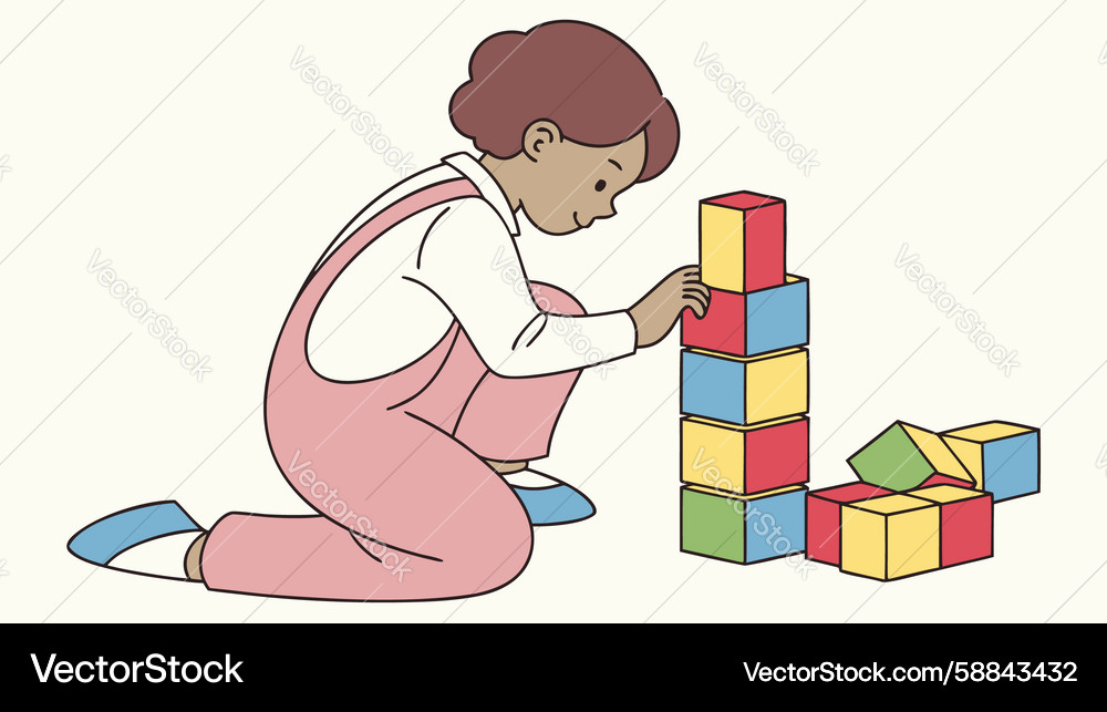 Child Building with Blocks Vector Image