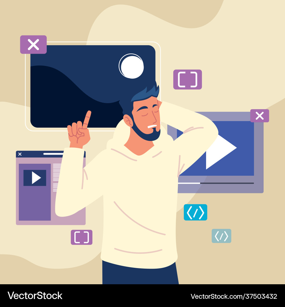 Man with codes and websites vector image