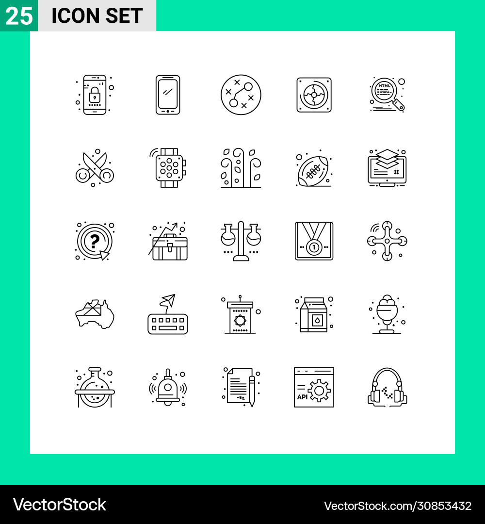 Modern set 25 lines and symbols such as html Vector Image