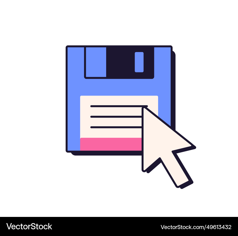 Mouse cursor on diskette floppy disk symbol Mouse cursor on diskette floppy disk symbol vector image