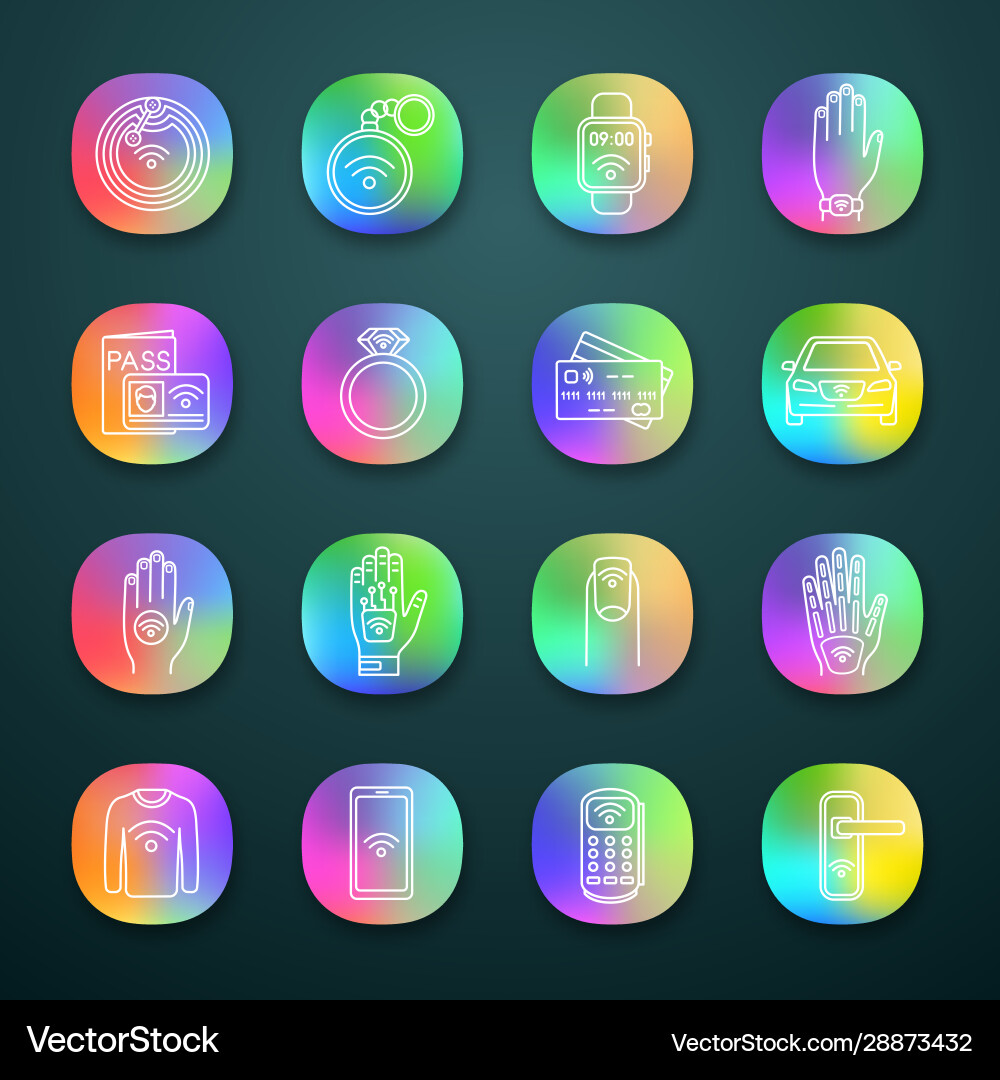 Nfc technology app icons set Nfc technology app icons set vector image