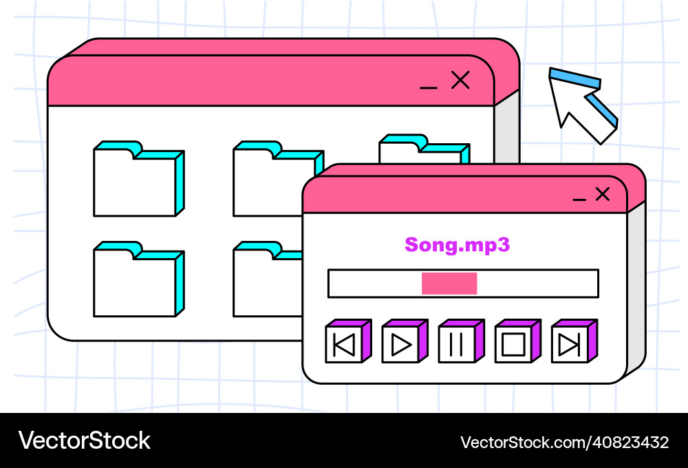 Old user interface retro copy files with buttons Old user interface retro copy files with buttons Vector Image