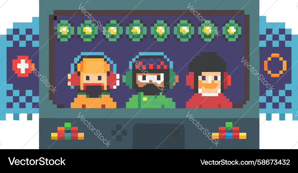 Retro pixel art characters on screen interface Vector Image