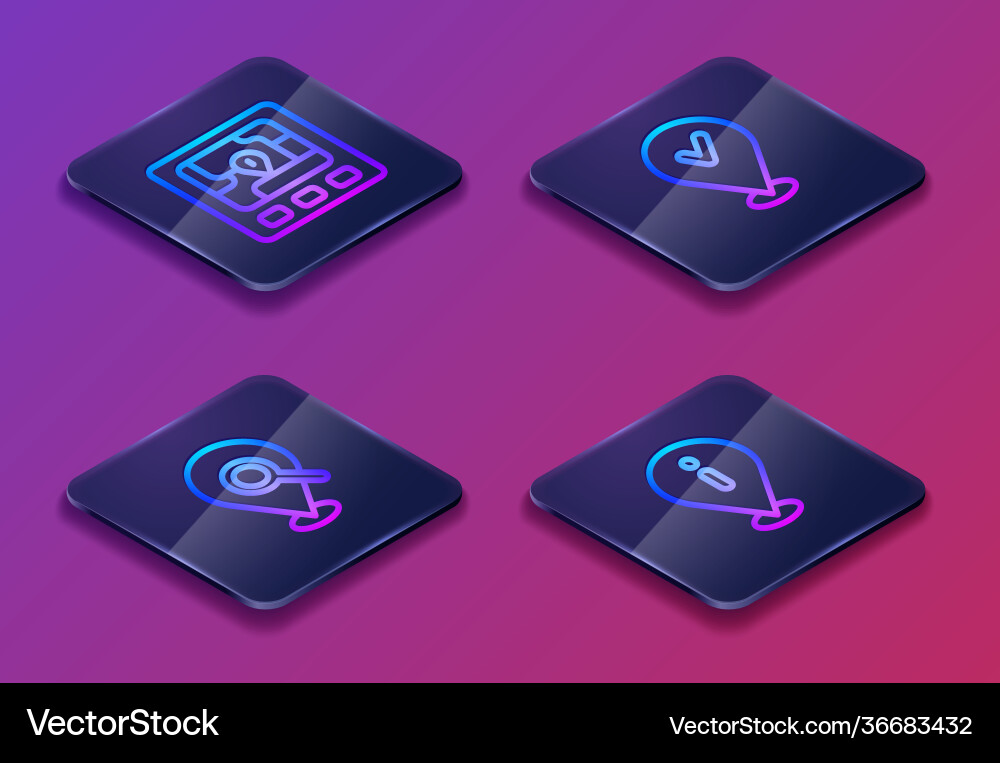 Set isometric line gps device with map search Set isometric line gps device with map search vector image