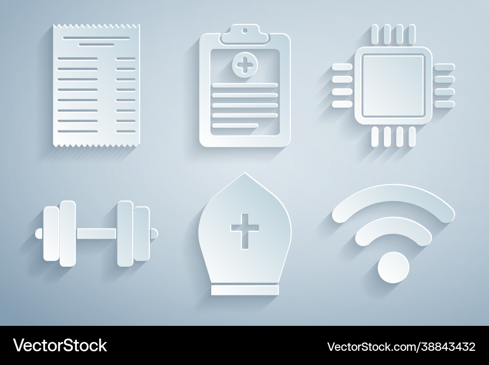 Set pope hat processor with cpu dumbbell wi-fi Set pope hat processor with cpu dumbbell wi-fi vector image
