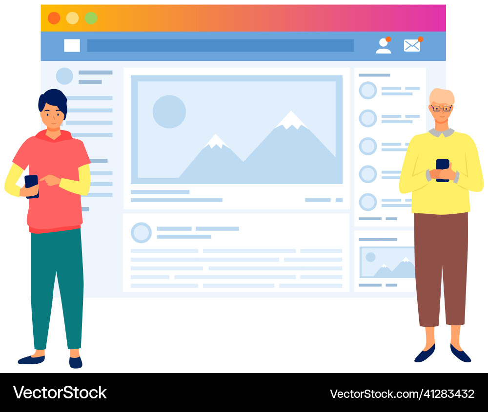 Young people using mobile gadget smartphone Young people using mobile gadget smartphone vector image