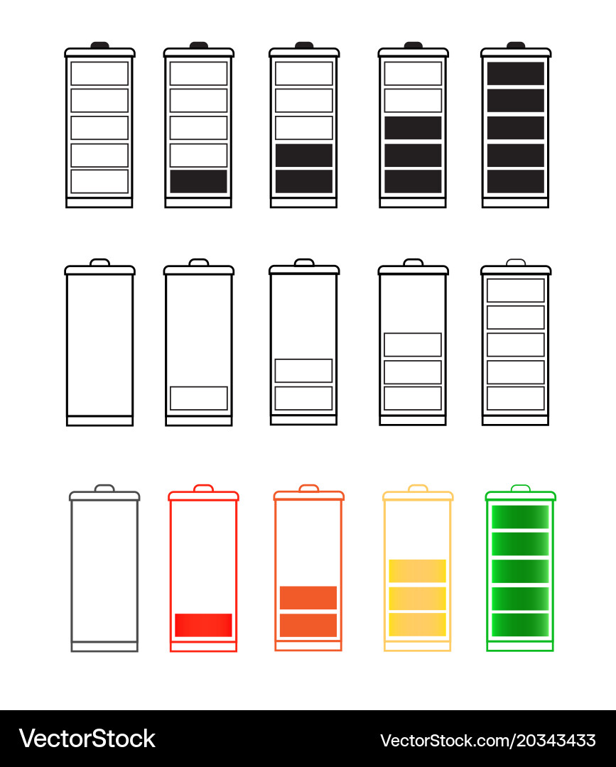 Battery indicator icon set isolated vector image
