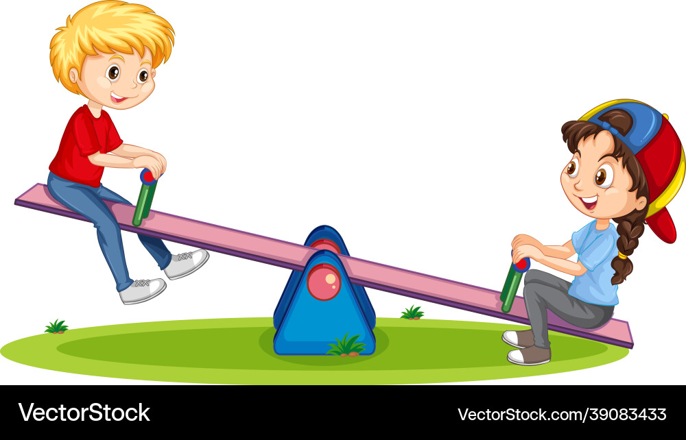 Cartoon Charakter Junge und Mädchen spielen seesaw Cartoon Charakter Junge und Mädchen spielen seesaw vektorbild