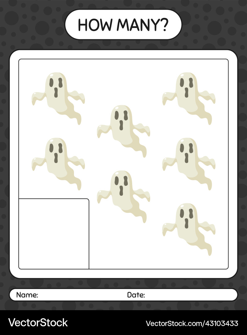 How many counting game with ghost worksheet How many counting game with ghost worksheet Vector Image