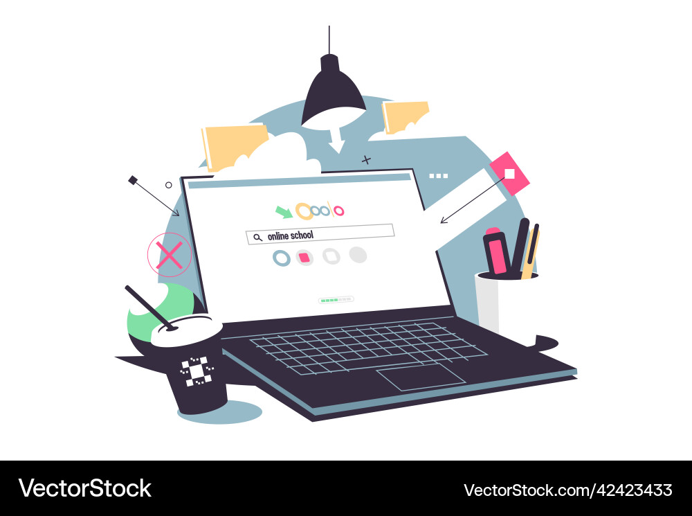 Laptop device with open web page Vector Image