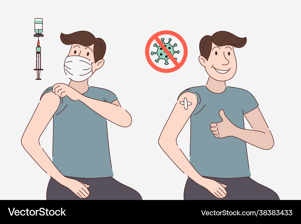 Man in protective mask getting vaccinated showing vector image