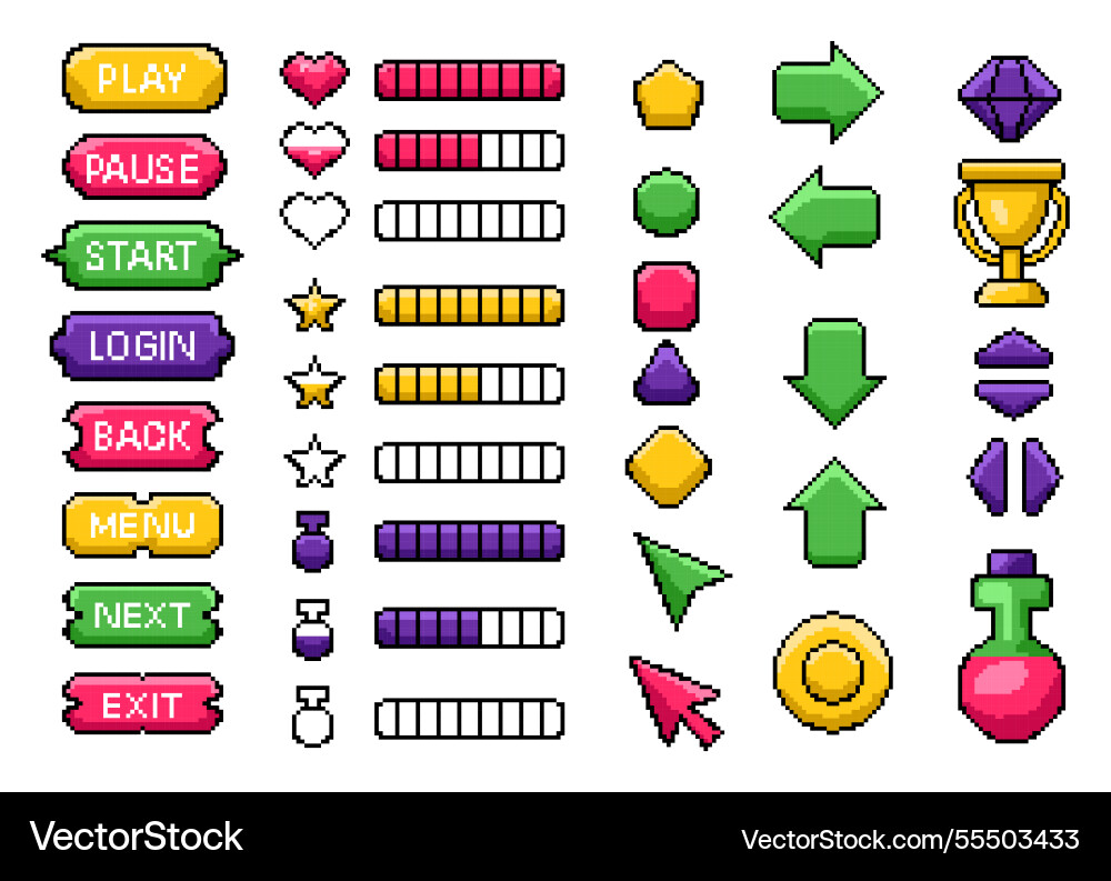 Pixel Spiel ui Elemente die interaktive vektorbild
