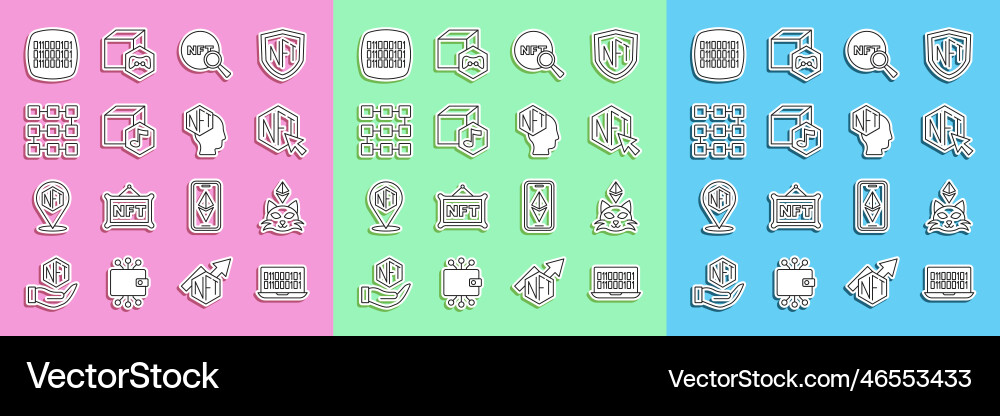 Set line binary code nft digital crypto art Set line binary code nft digital crypto art vector image