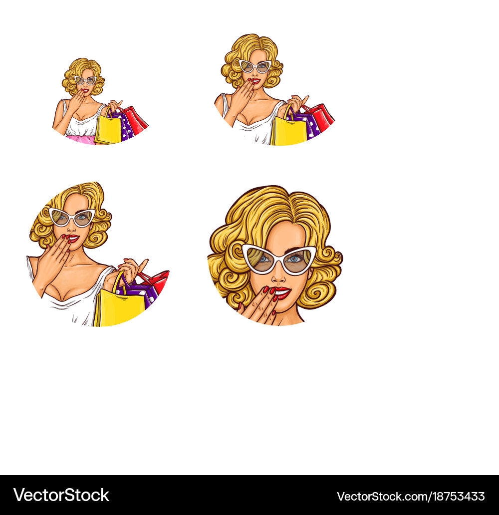 Set of pop art round avatar icons for users vector image